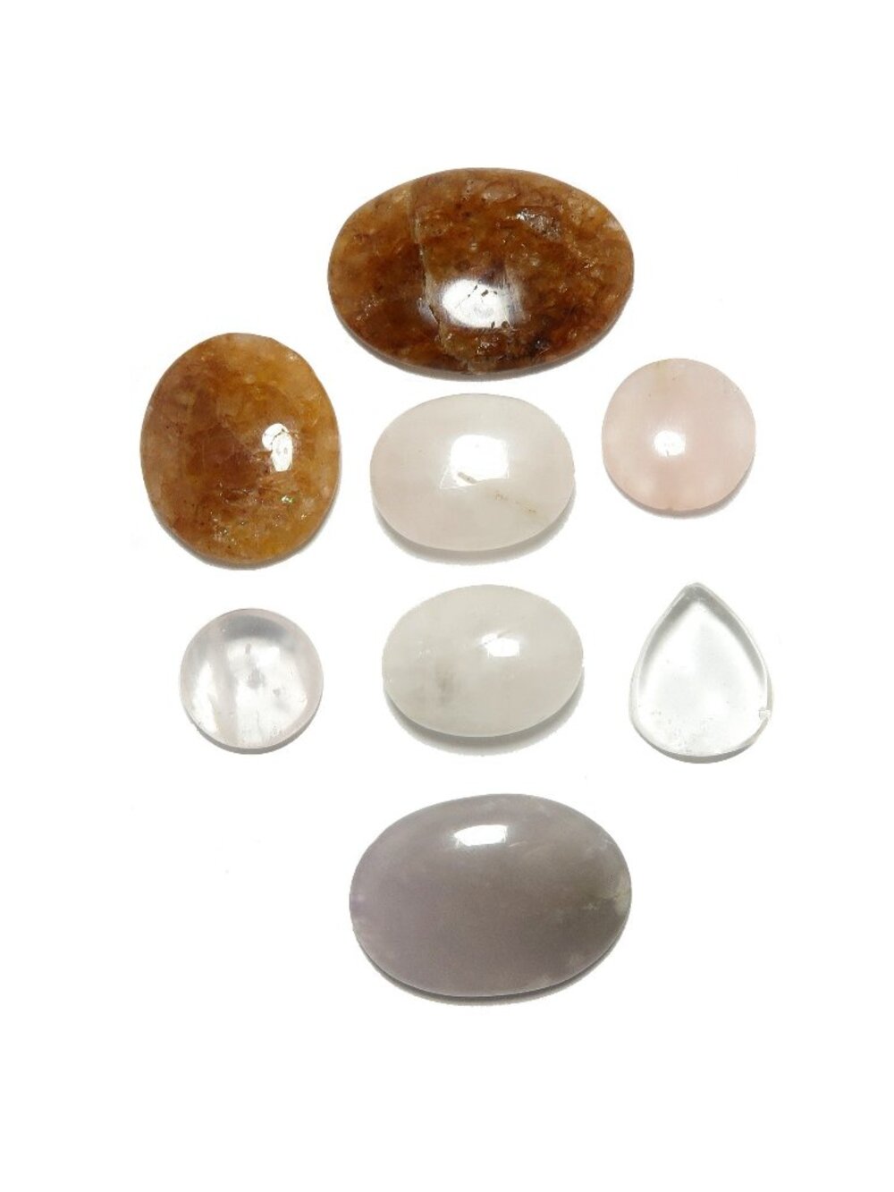 Quartz Set of 8 Grid Crystals Purple Amethyst Yellow Citrine Pink Rose Cabochon